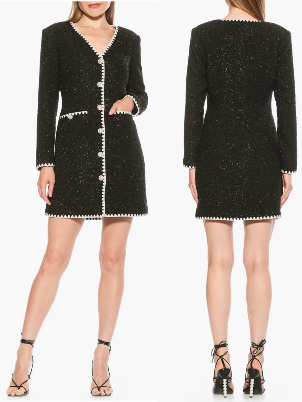 Alexia Admor Zayla Long Sleeve Button Front Shimmer Tweed Sheath Dress Fancy 4